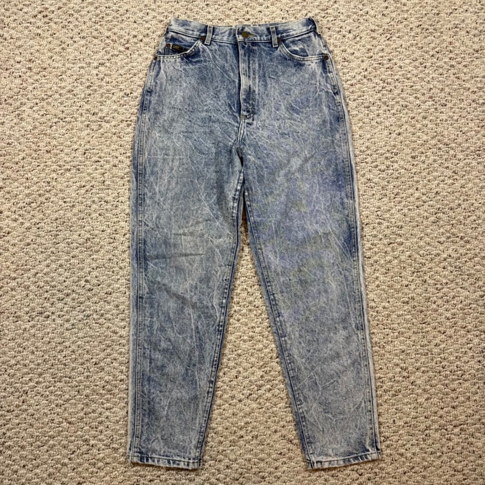 Vintage Lee High Waisted Acid Wash Tapered Jeans 12 Med Made in USA 305-6649